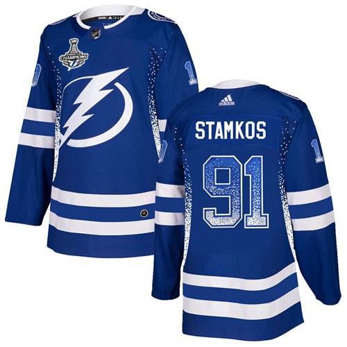 Men Adidas Tampa Bay Lightning #91 Steven Stamkos Blue Home Authentic Drift Fashion 2020 Stanley Cup Champions Stitched NHL Jersey